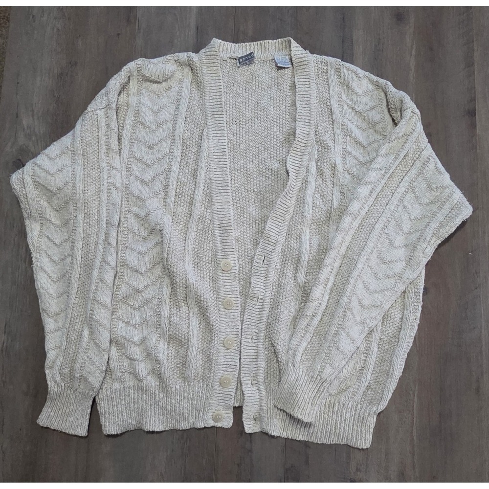Claiborne Rare Vintage Cream Button Up Cardigan Cable-Knit Sweater Women M
